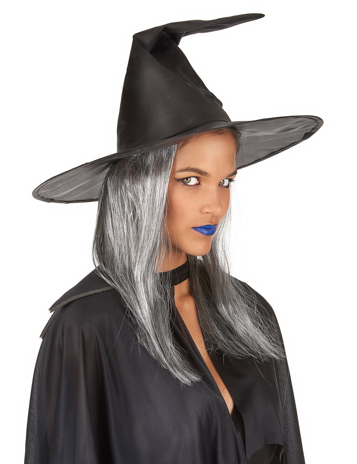 Crni šešir vještica s odraslim sivom Halloween kosom