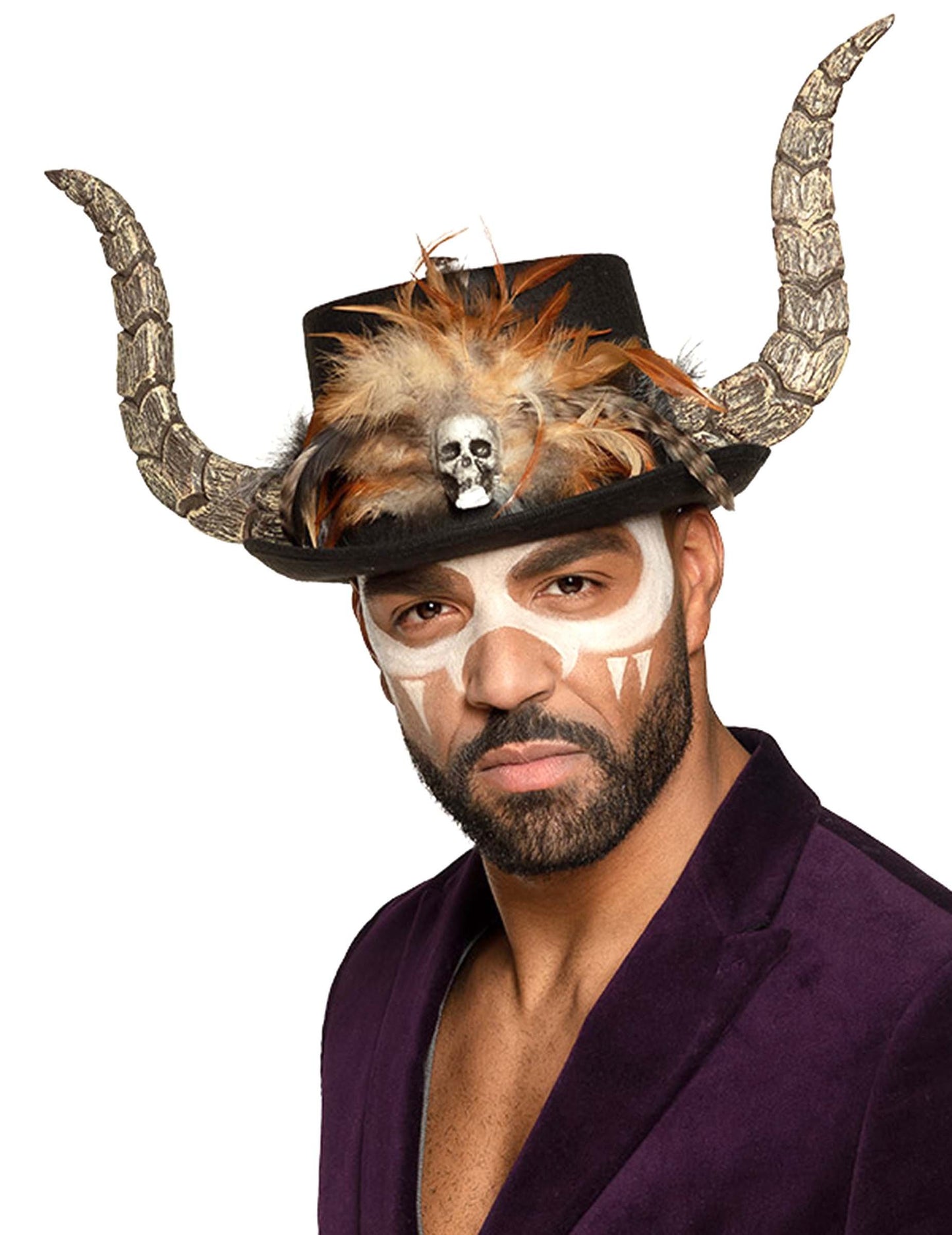 Voodoo šešir s odraslim rogovima i perjem