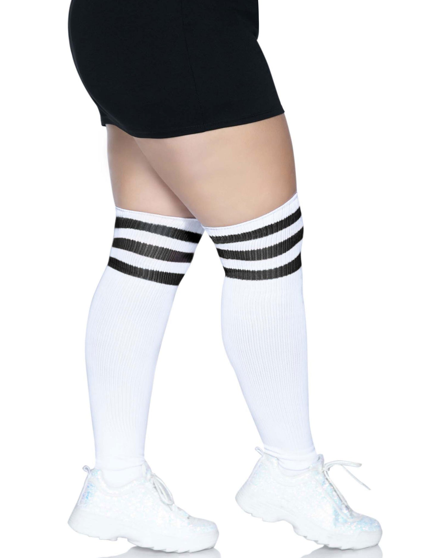 Bijele crne čarape s velikim crnim prugama žene