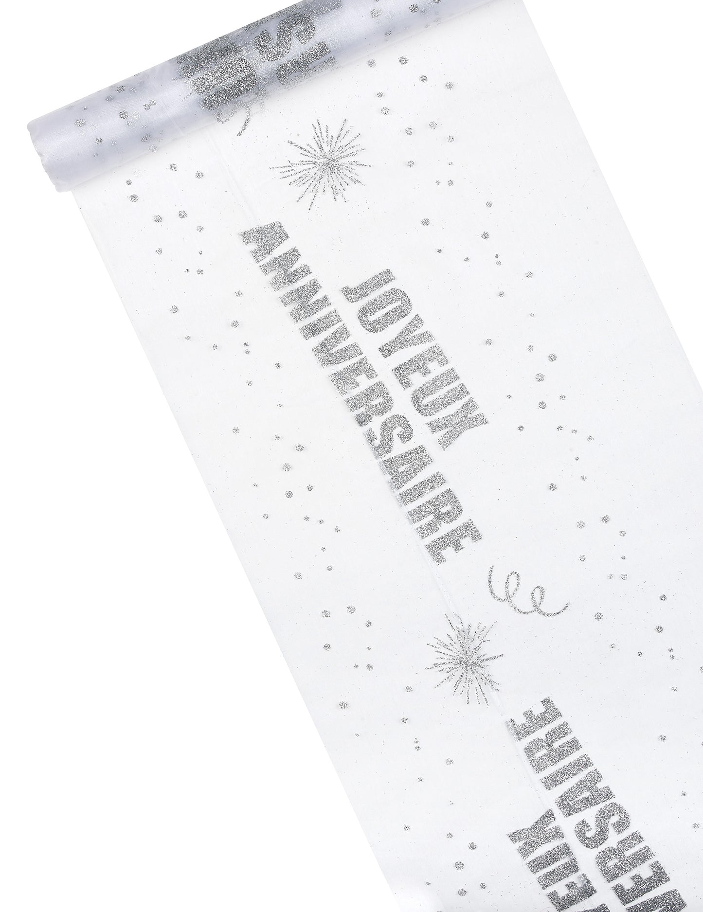 Organza stol veseli rođendan srebro 29 cm x 5 m