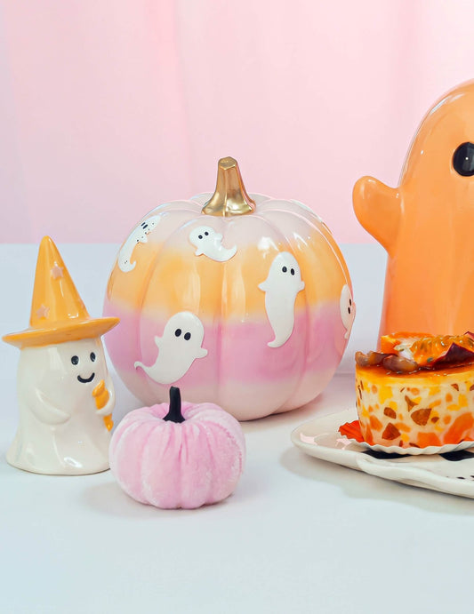 Dekorativna bundeva Summerween od smole u gradijentnim bojama s duhovima 14,5 x 14,5 x 14,8 cm