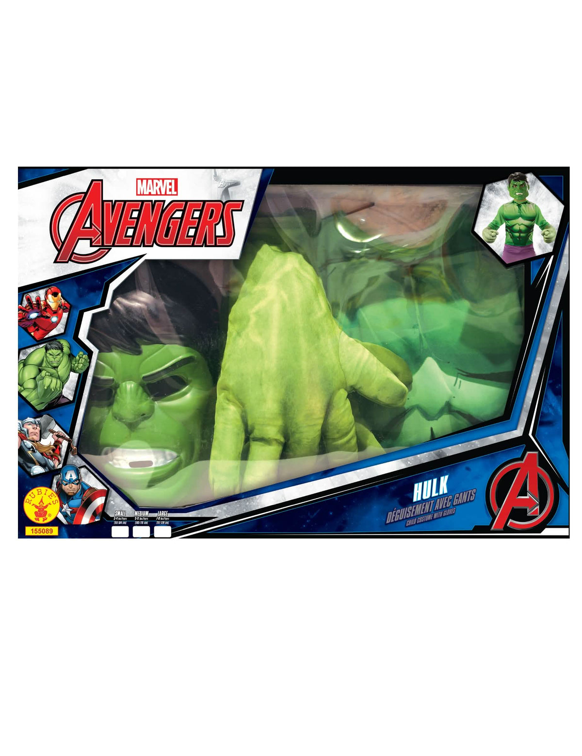 Pogled na pakiranje s maskom i rukavicama klasičnog seta Hulk s golemim rukavicama za dječak