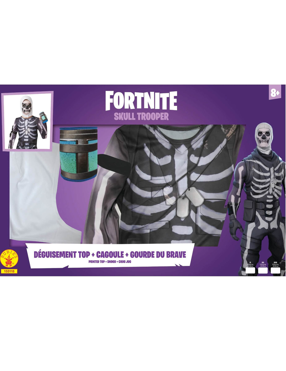 Detalji o vrhu kapuljače i bočici seta za kostim Skull Trooper Fortnite