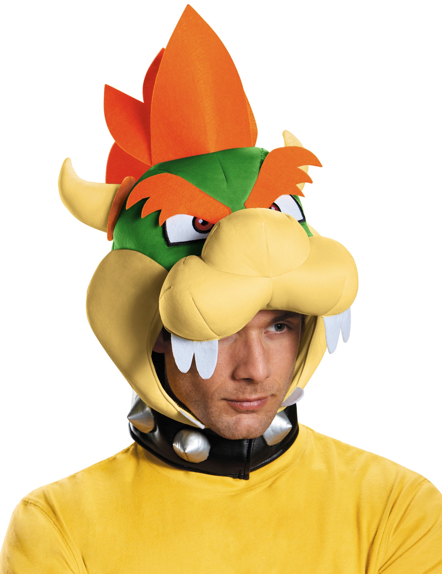 Coiffe Bowser Nintendo pour adulte jaune et verte avec collier à pointes