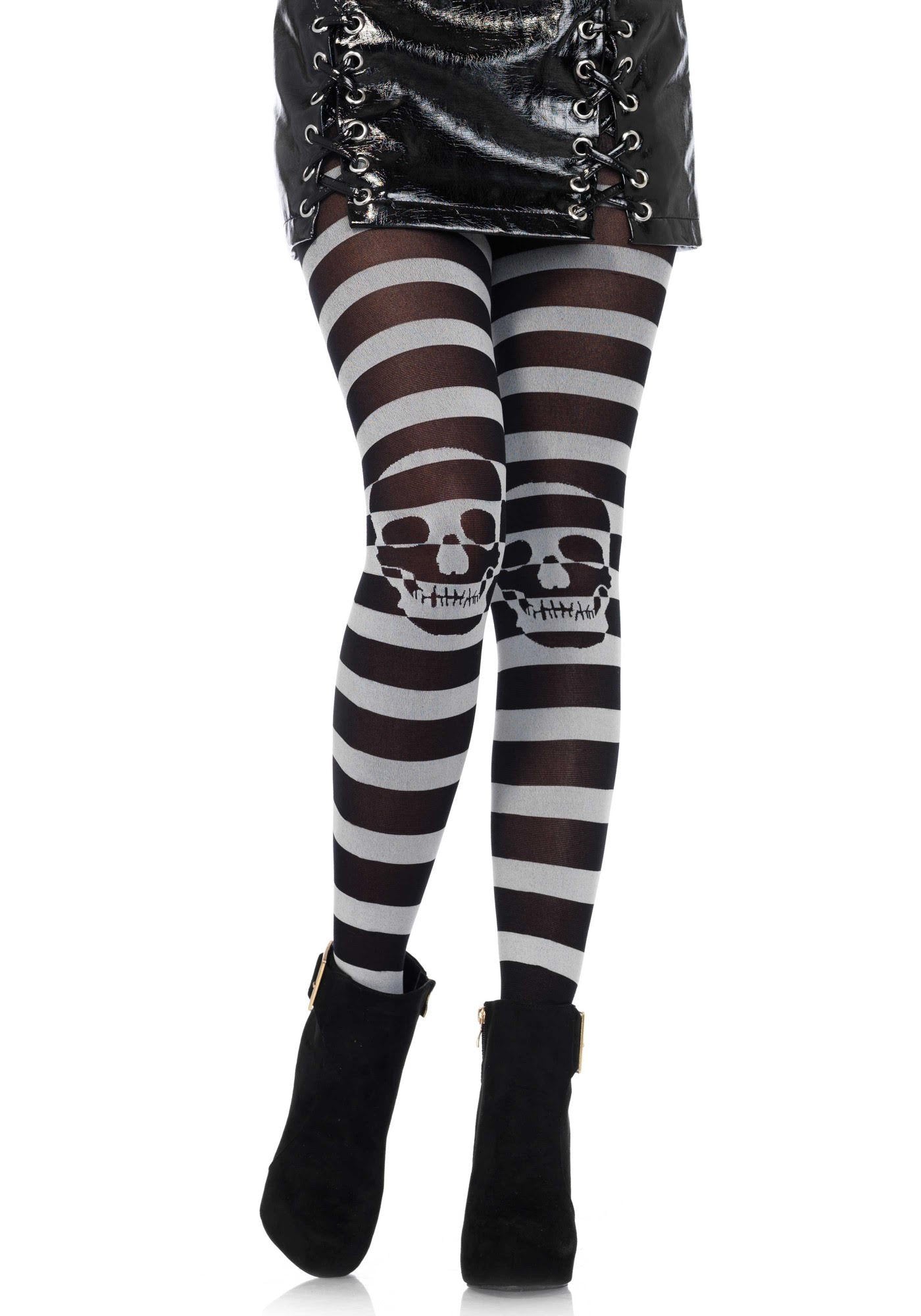 Collants rayés crâne pour femme noir et gris