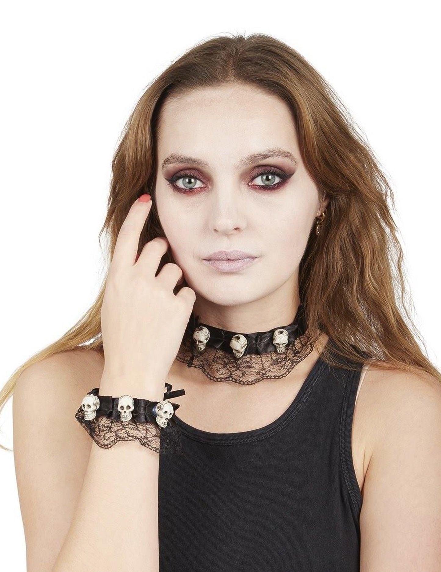 Ogrlica i narukvica od čipke s lubanjem Noći vještica