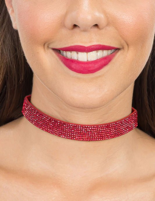 Ogrlica choker s crvenim cirkonima za odrasle