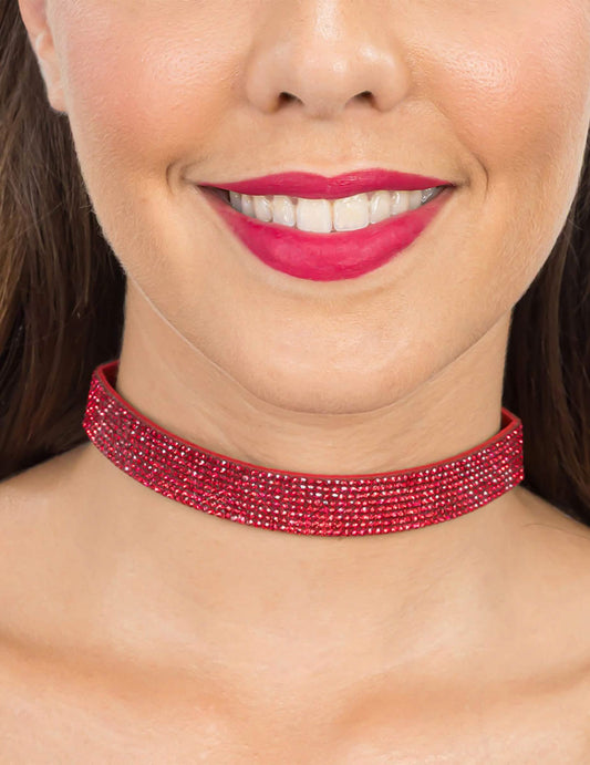 Ogrlica choker s crvenim cirkonima za odrasle