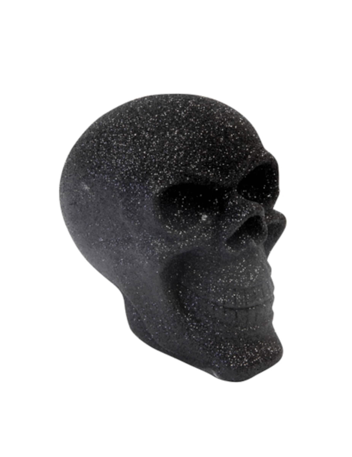 Lubanja halloween za dekoraciju crna s gliterom od smole