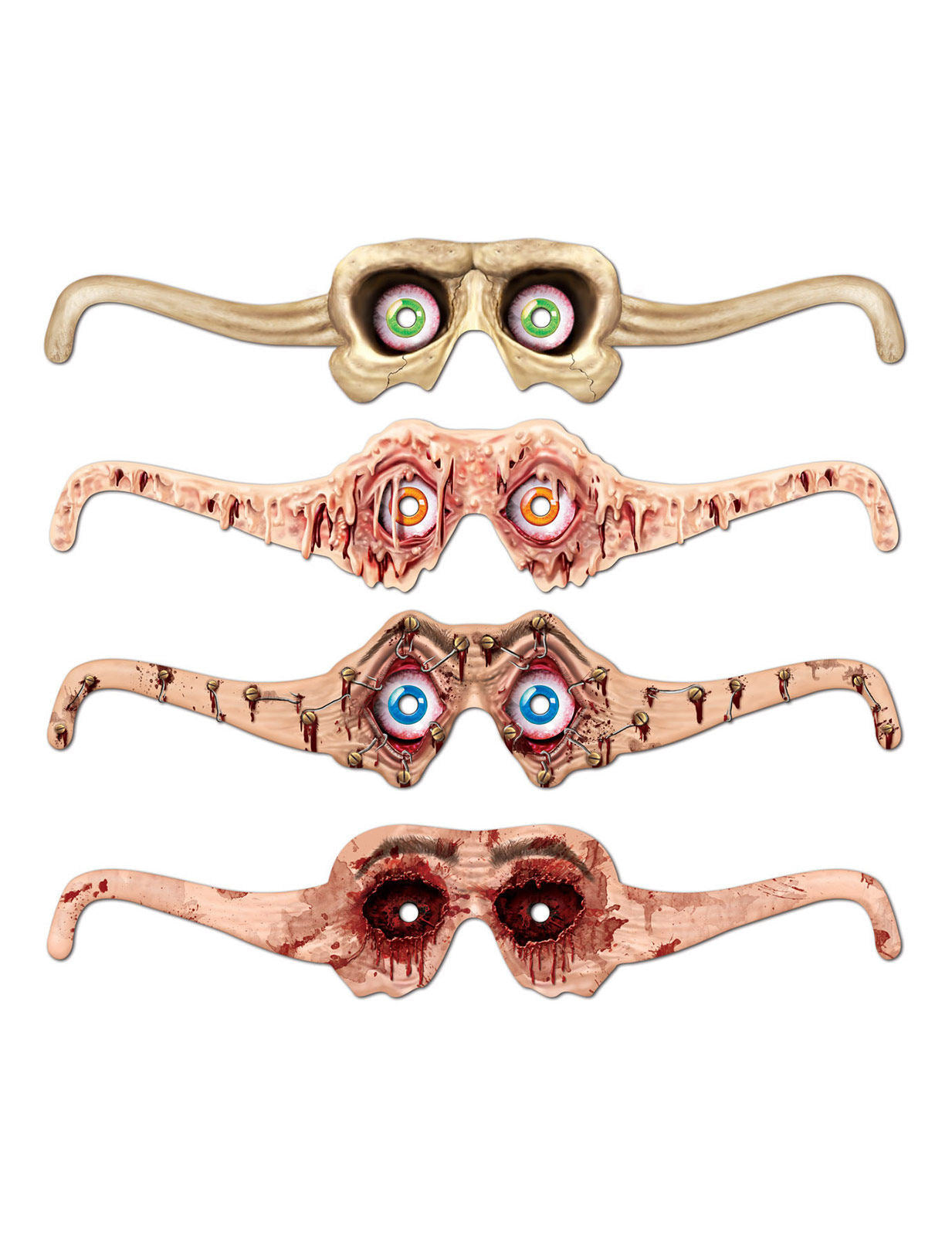 Lunettes en carton effrayantes pour Halloween modèles gore et zombie assortis