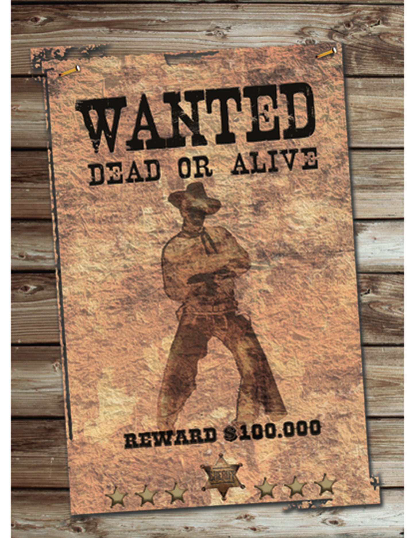 Silhouette de décoration Wanted cowboy pour fête marron aspect papier vieilli