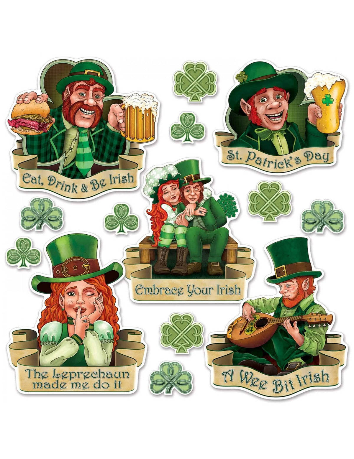 Kartonski izrezi sveti patrik za dekoraciju zabave zelena s ilustracijama leprechauna