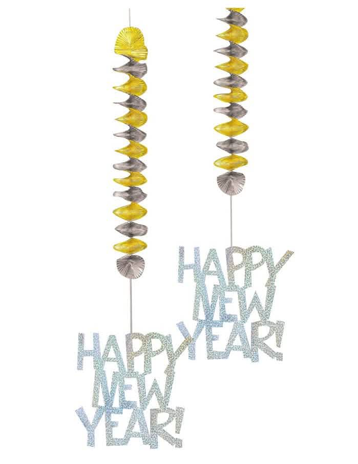 Viseća dekoracija nova godina Happy New Year za zabavu zlatna i srebrna