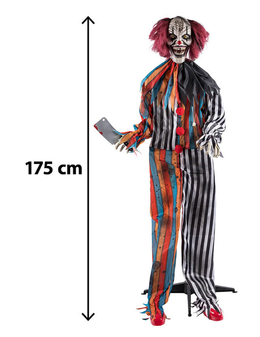 Animirana dekoracija zlokobni klaun mesar s pokretima 175 cm