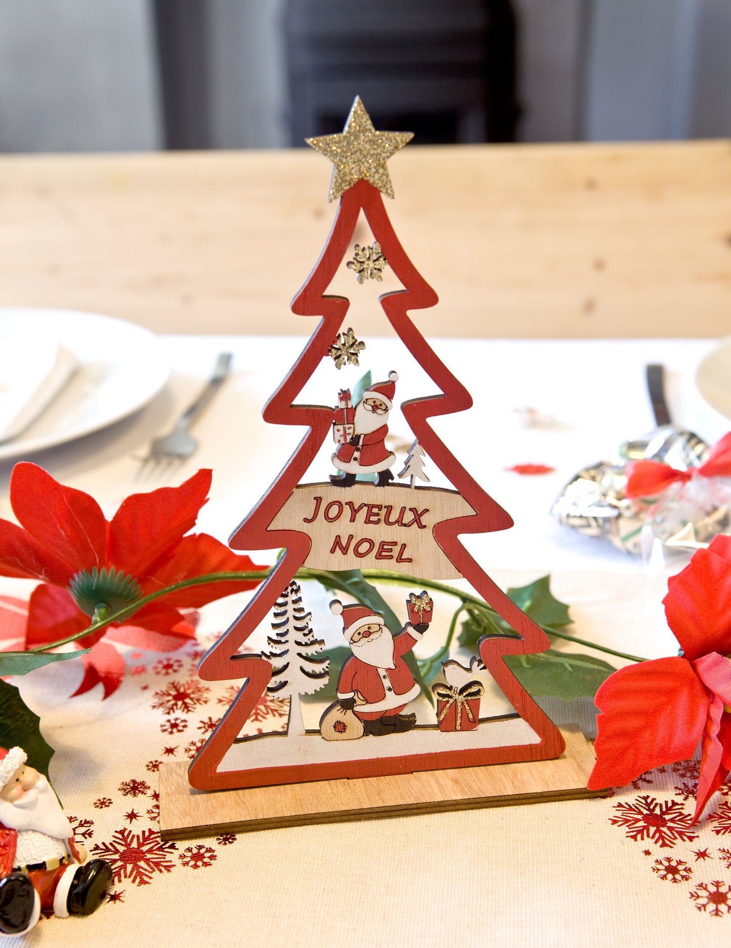 Drveni ukras Crvena jela Sretan Božić 23 x 15 x 4 cm