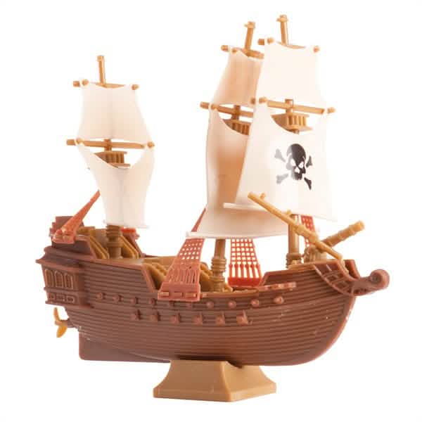 Ukras za tortu s motivom piratskog broda smeđa i bijela s jedrom i lubanjom