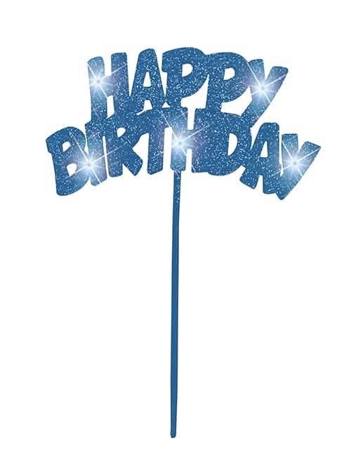 Svjetleća dekoracija za torte Happy Birthday za rođendan, plava sa sjajem, s LED diodama