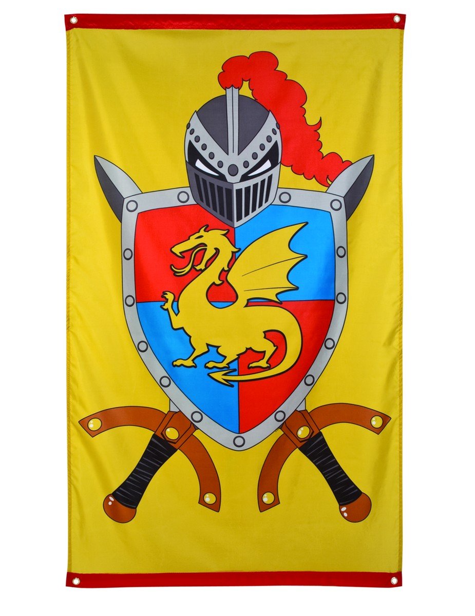 Zidna dekoracija žutog viteza s grbom zmaja i mačevima