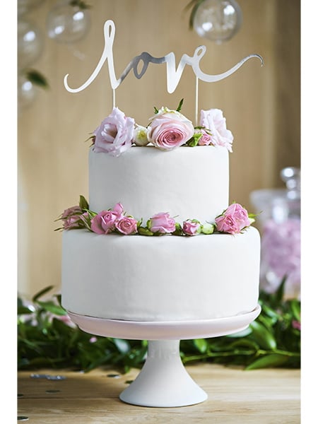 Sjajni srebrni ukrasni štapić za tortu s natpisom love