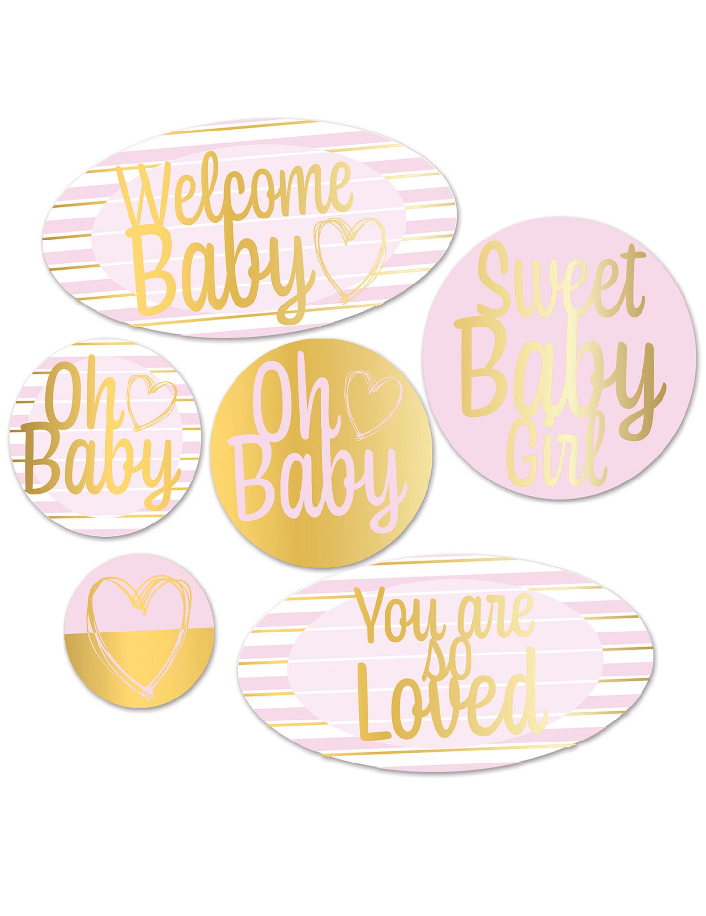 6 kartonskih ukrasa: ruže dobrodošlice, ružičasta i zlatna, dječji shower