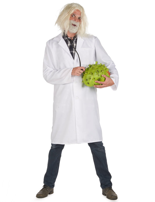 Mise en situation avec virus et stéthoscope du déguisement blouse docteur savant