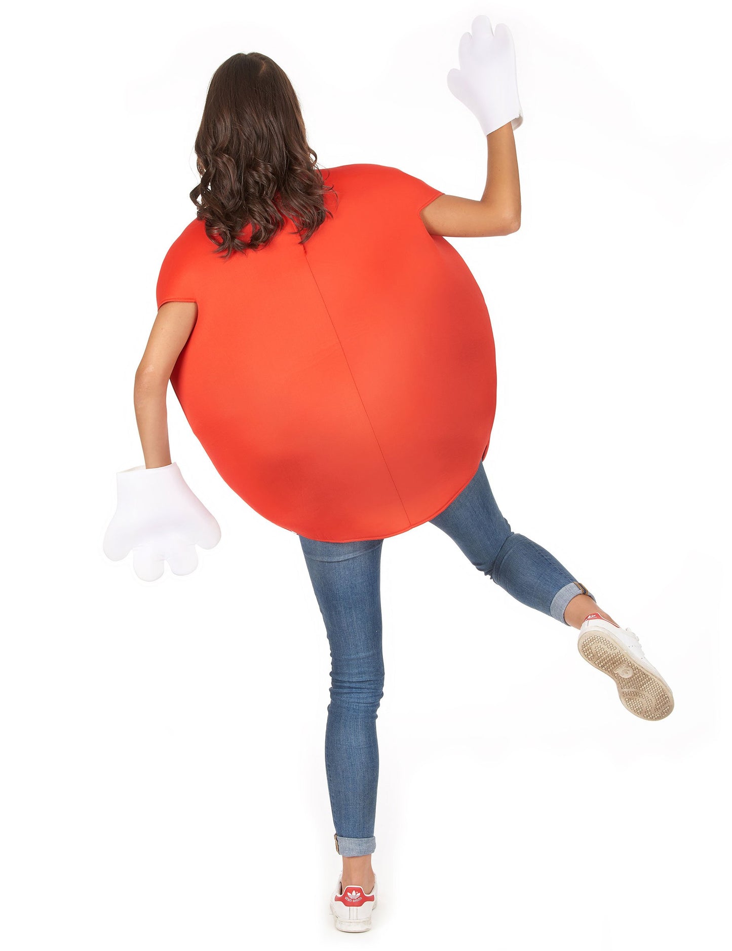 Vue de dos avec gants blancs du déguisement bonbon rouge