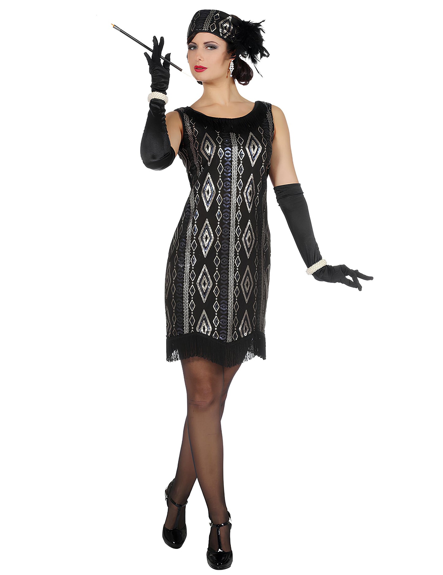 Luksuzni ženski kostim Charleston crno-srebrni sa šljokicama