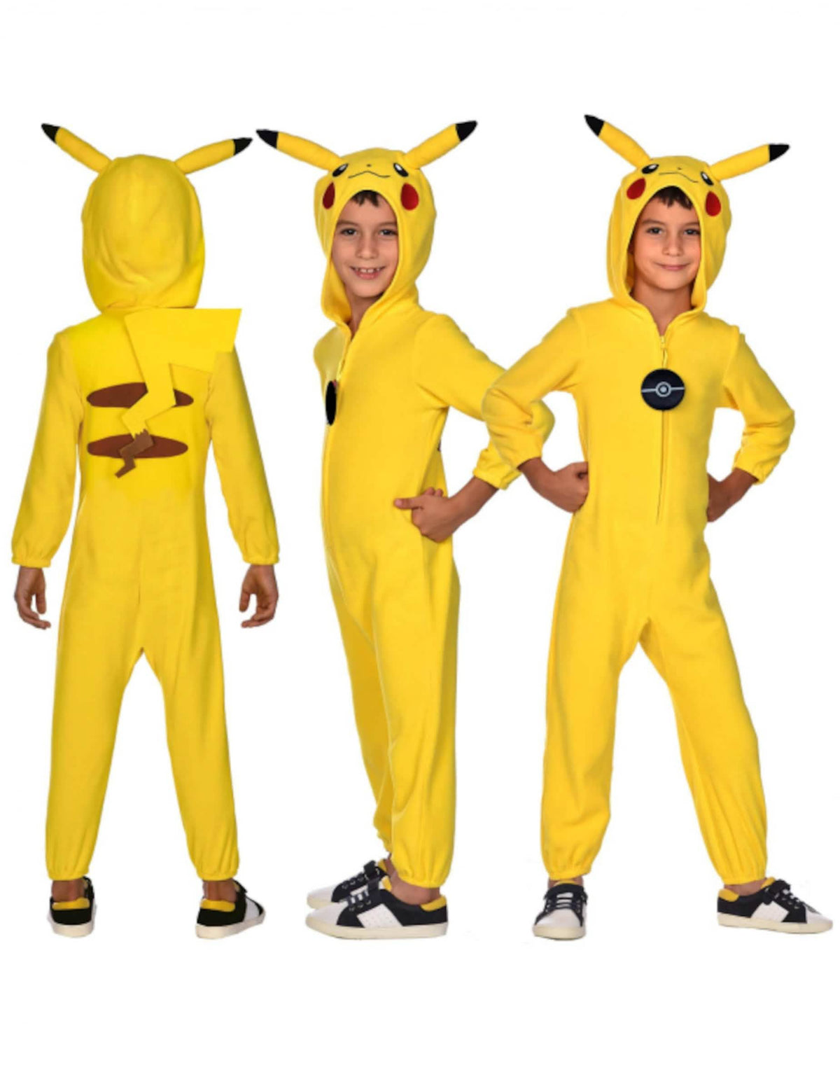 Pogled sprijeda, straga i iz profila kostima kombinezona Pikachu Pokémon™