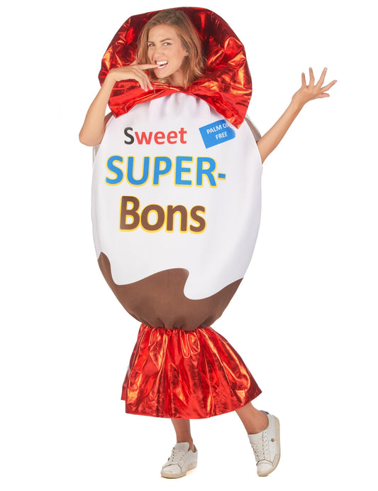 Vue de face du déguisement confiserie superbon