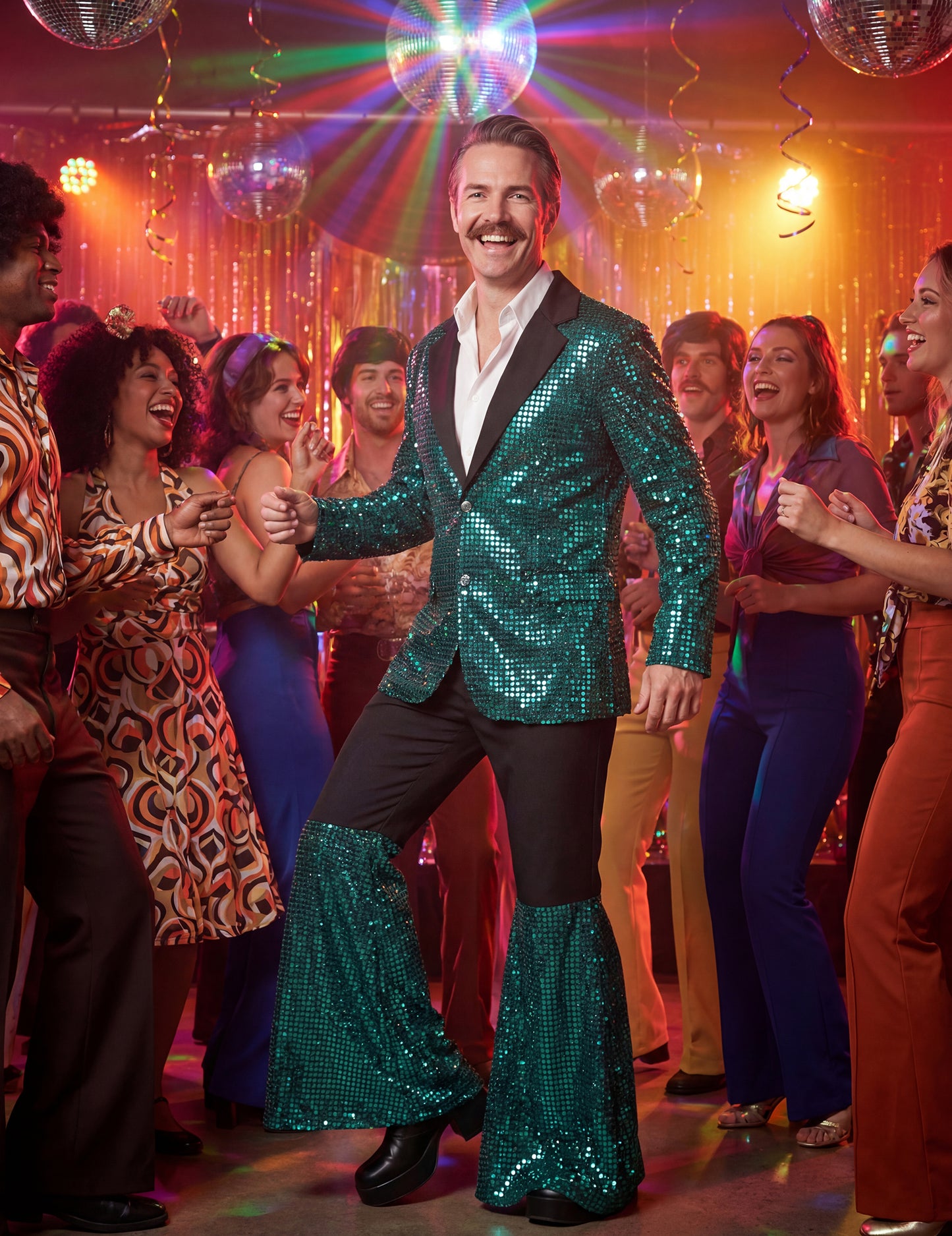 Luksuzni tirkizni disko kostim za muškarce