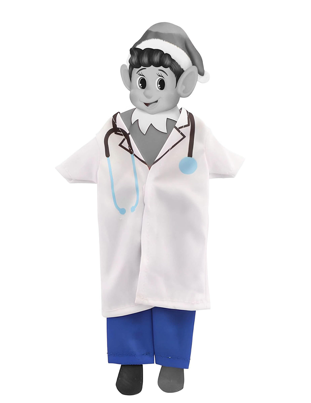 Déguisement docteur pour poupée lutin farceur blanc et bleu avec stéthoscope