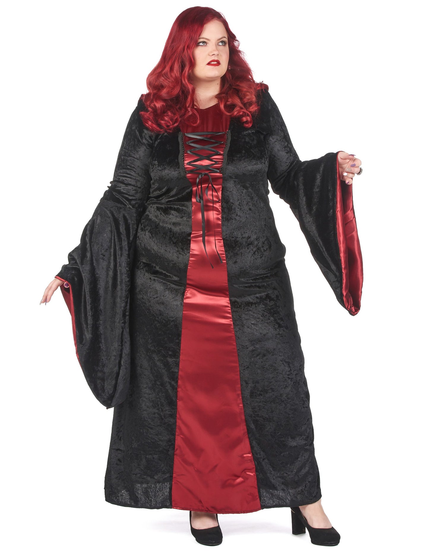 Velika kostim gotičke veličine s crvenom i crnom ženskom kapuljačom