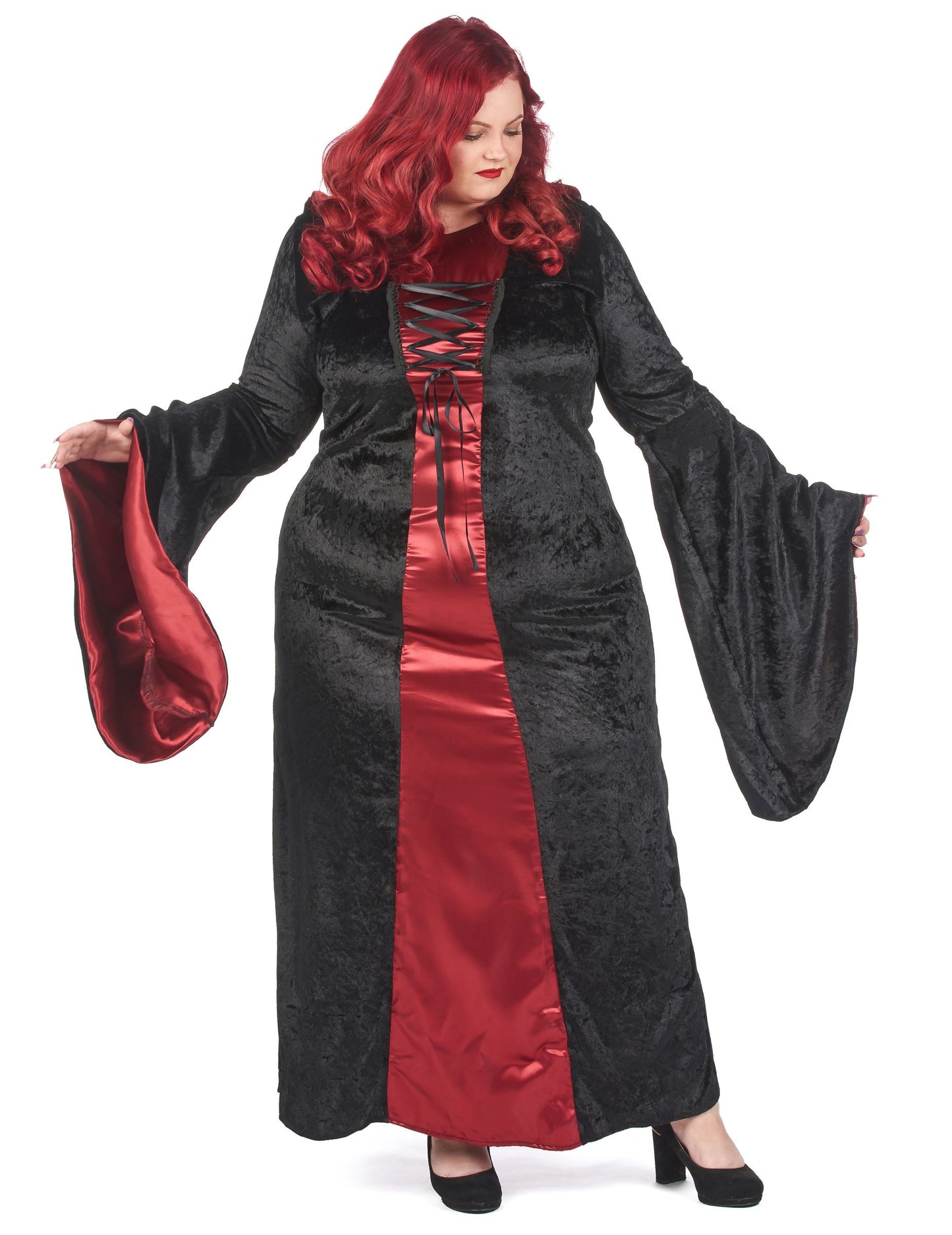 Velika kostim gotičke veličine s crvenom i crnom ženskom kapuljačom