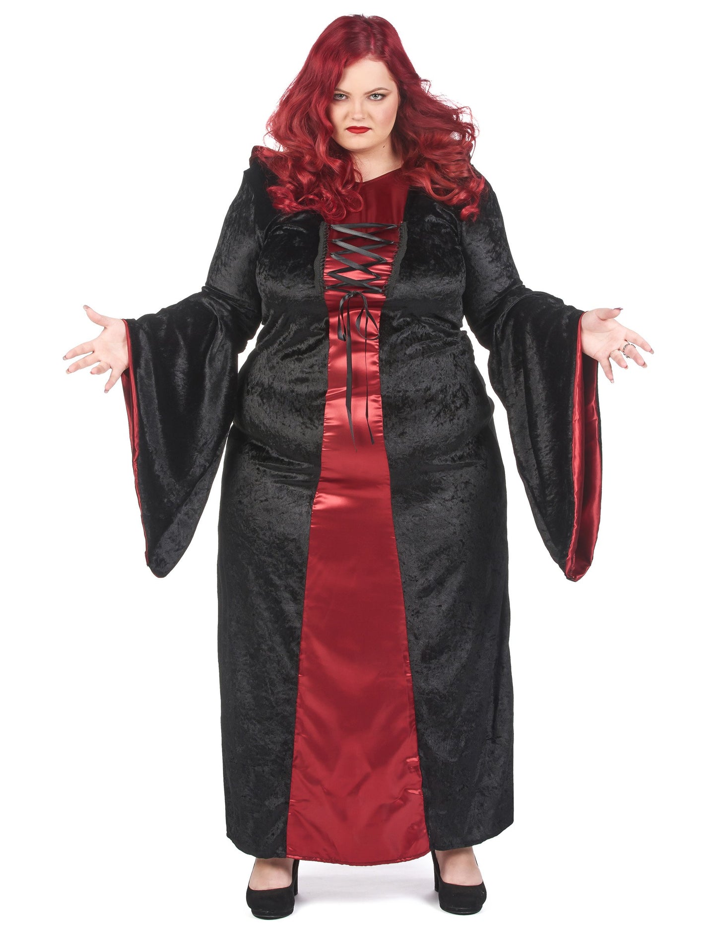 Velika kostim gotičke veličine s crvenom i crnom ženskom kapuljačom