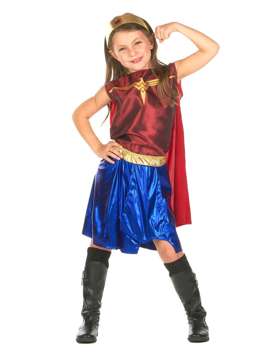 Vue de face du déguisement guerrière amazone pour fille