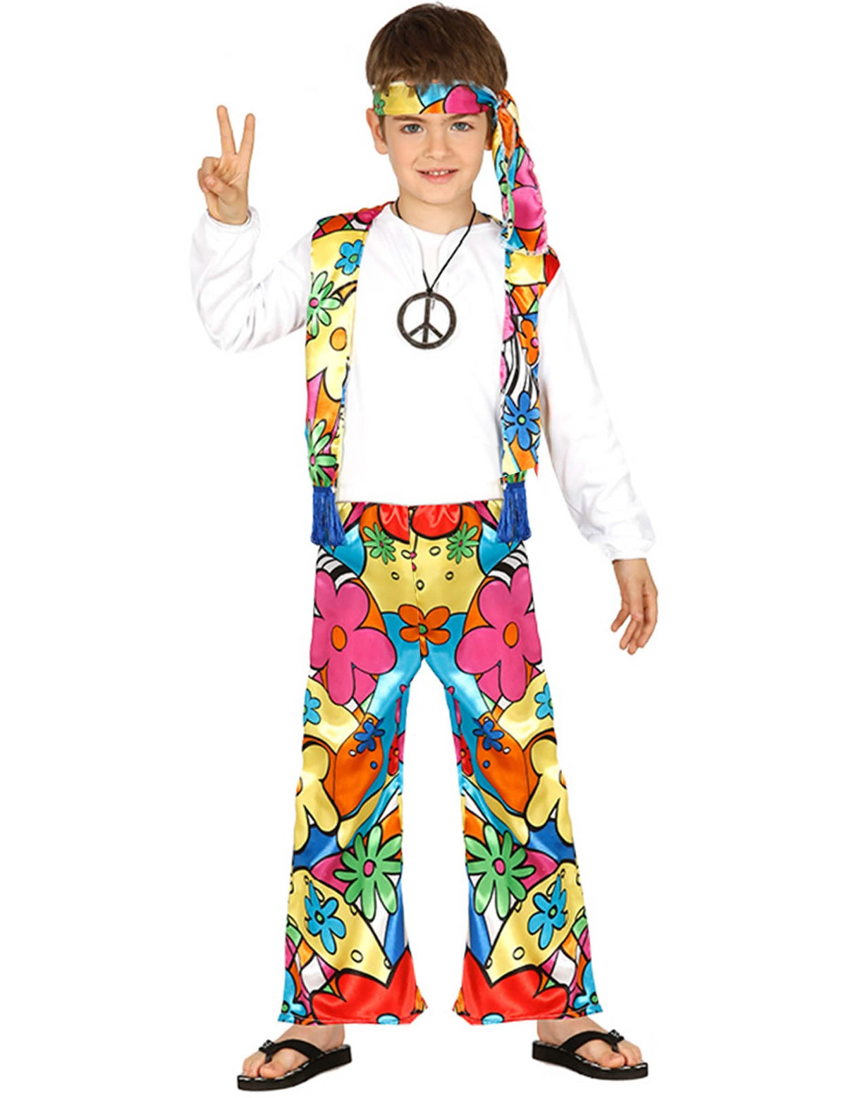 Hippy kostim s velikim cvjetovima za dijete višebojno s prslukom i trakom za kosu