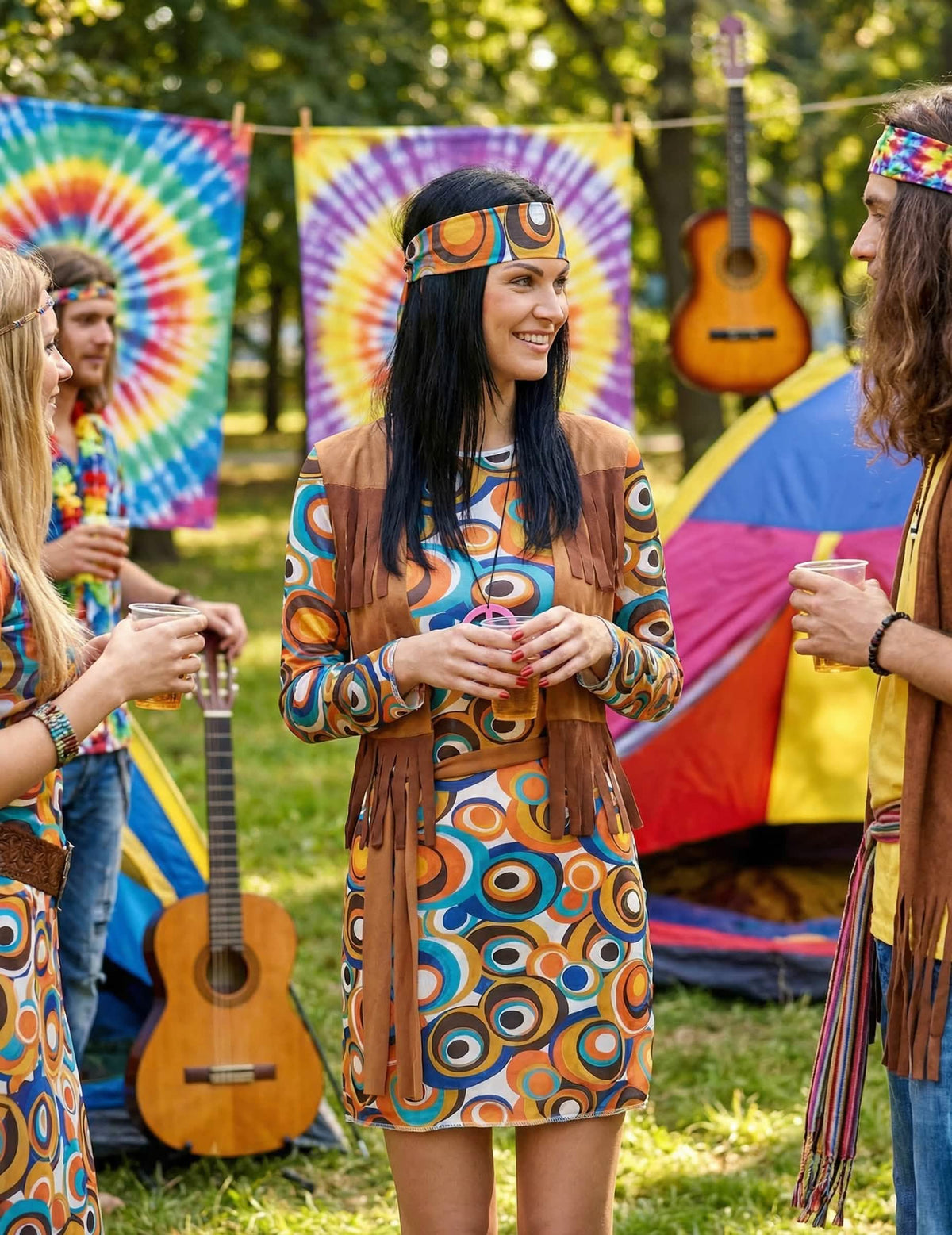 Svečana scena za hippie kostim s okruglim motivima
