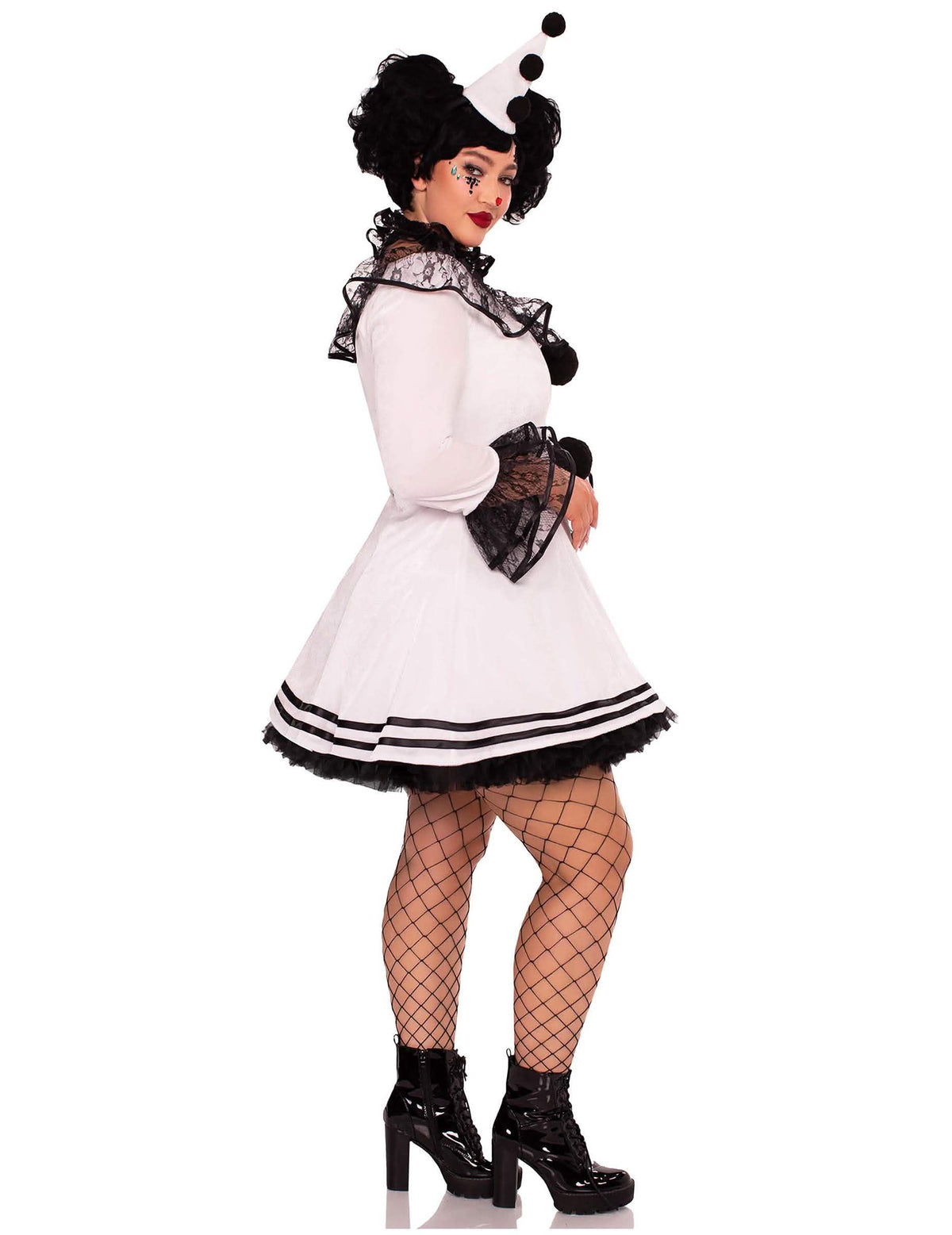 Vue de profil du déguisement de pierrot pour femme