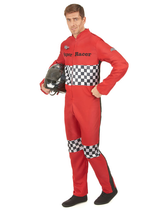 Vue de face avec casque du déguisement pilote de course