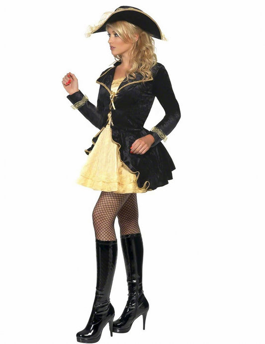 Déguisement pirate baroque noir et dorée femme