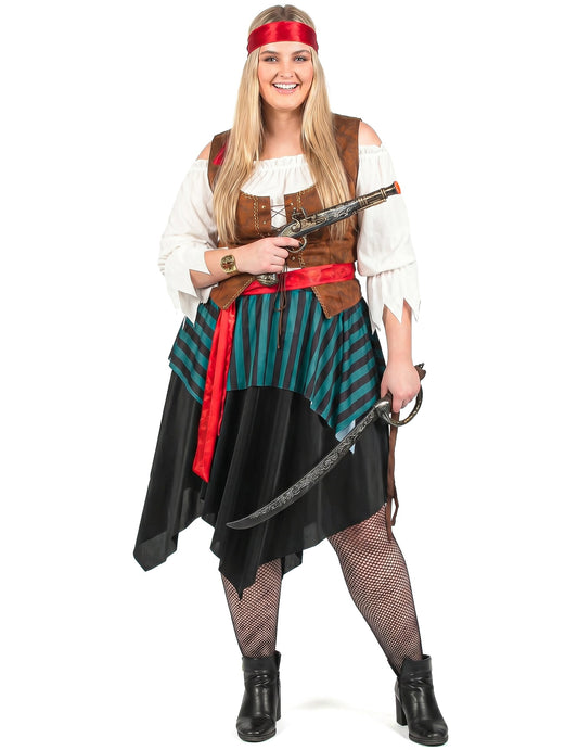 Déguisement pirate rayé bleu et noir grande taille femme