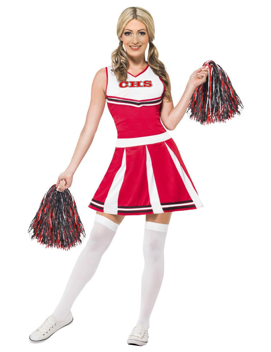 Vue de face du déguisement pompom girl pour femme