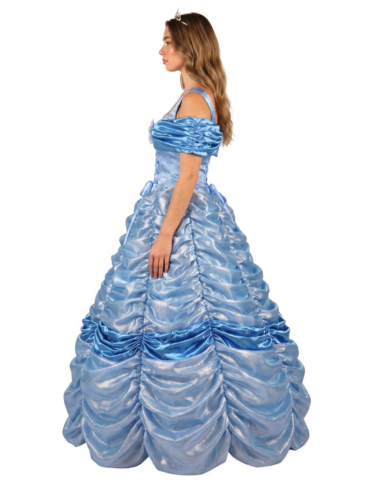 Vue de profil du déguisement de princesse bleue haut de gamme