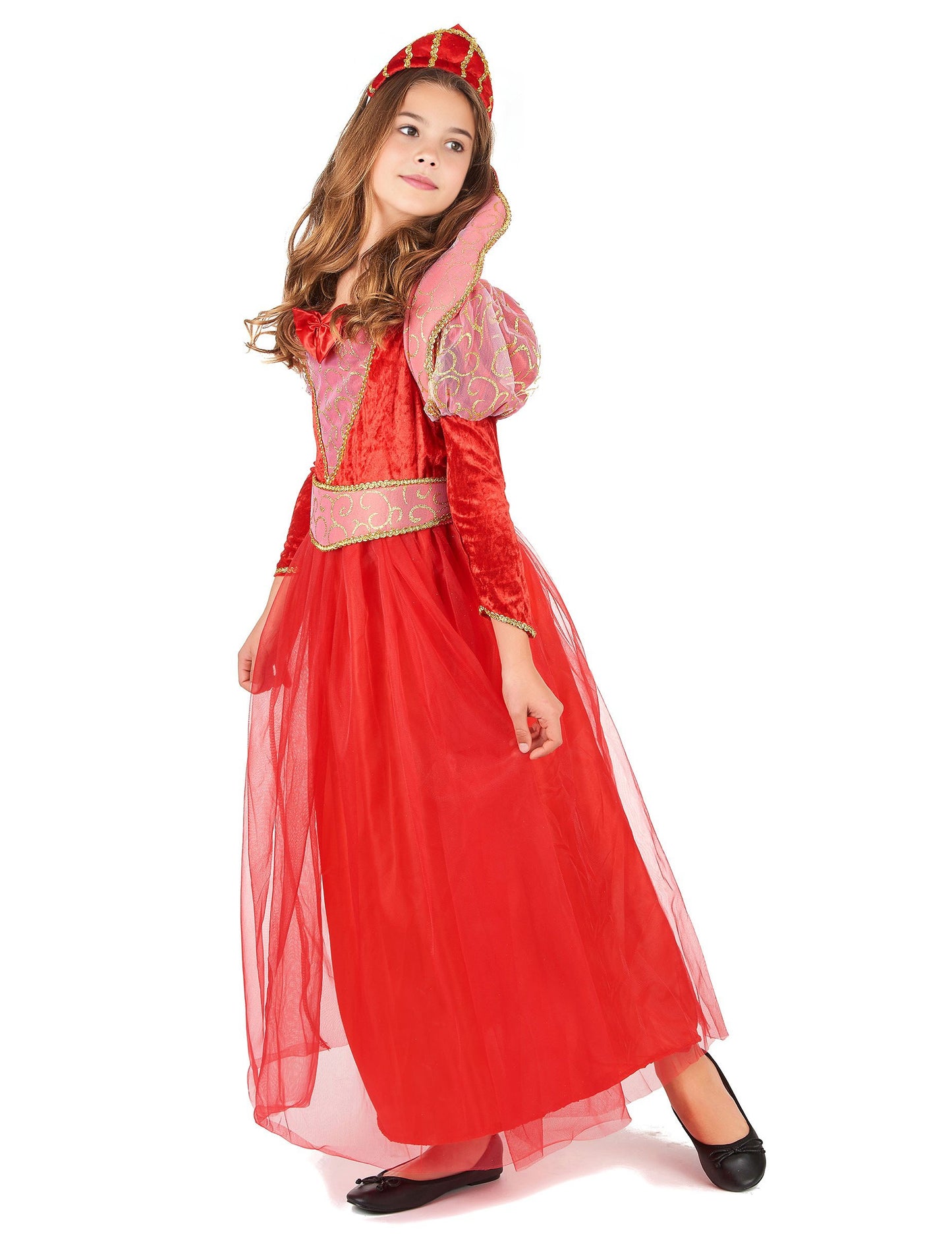 Srednjovjekovna kraljica prerušena s natečenim djevojkama djevojke