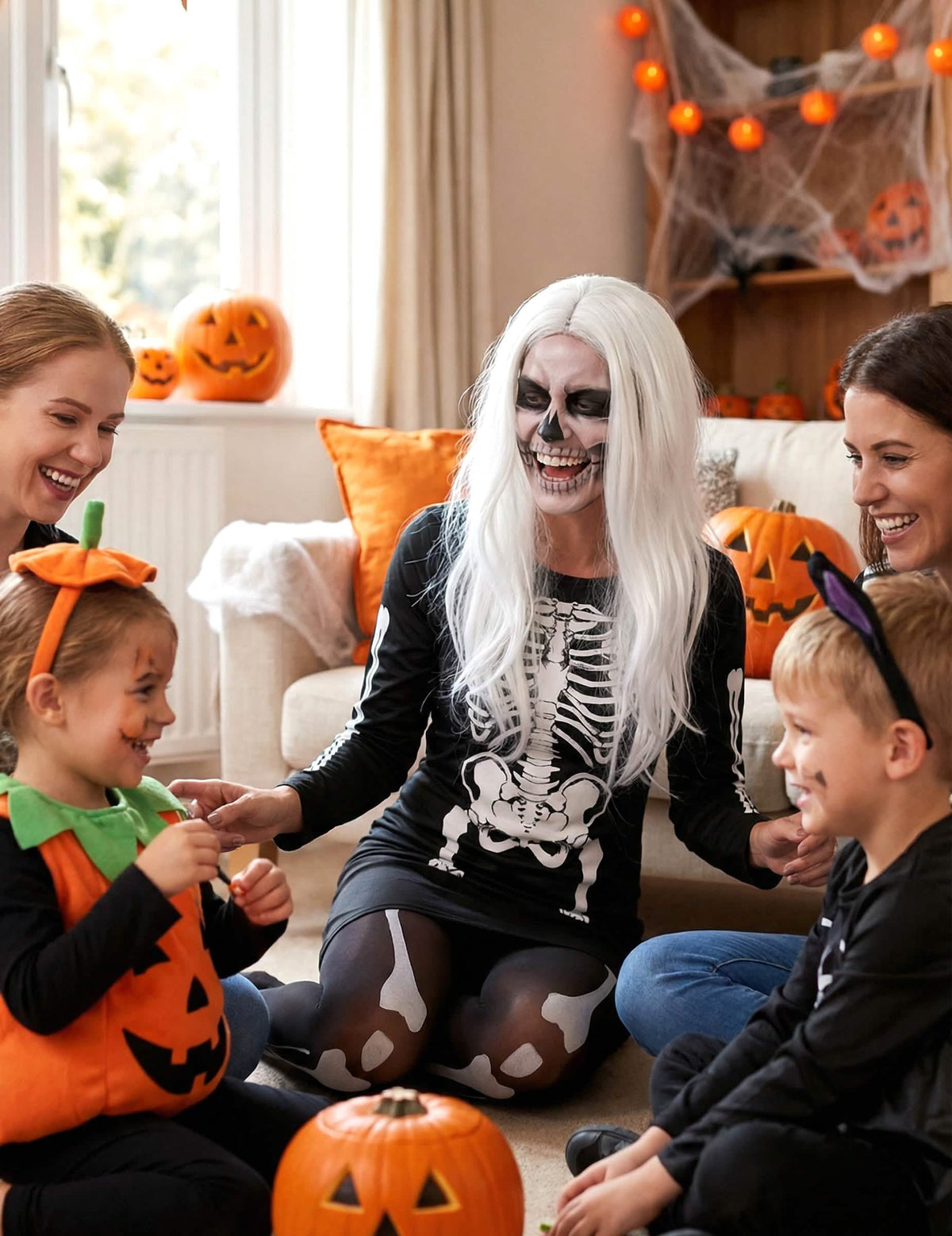 Prikaz ženske kostima kostura za halloween zabavu