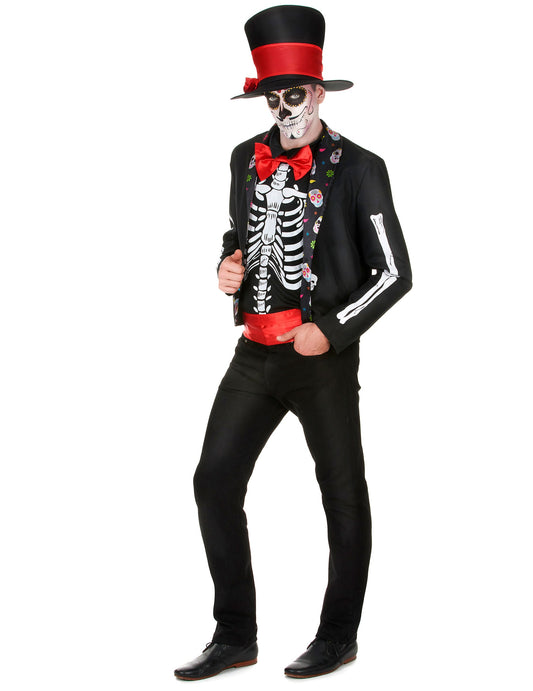 Vue de profil du déguisement squelette motifs Dia de los muertos