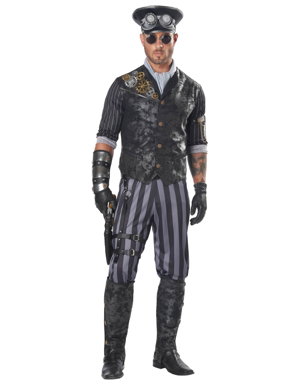 Kostim kapetana steampunk za muškarac crna i siva s detaljima zupčanika