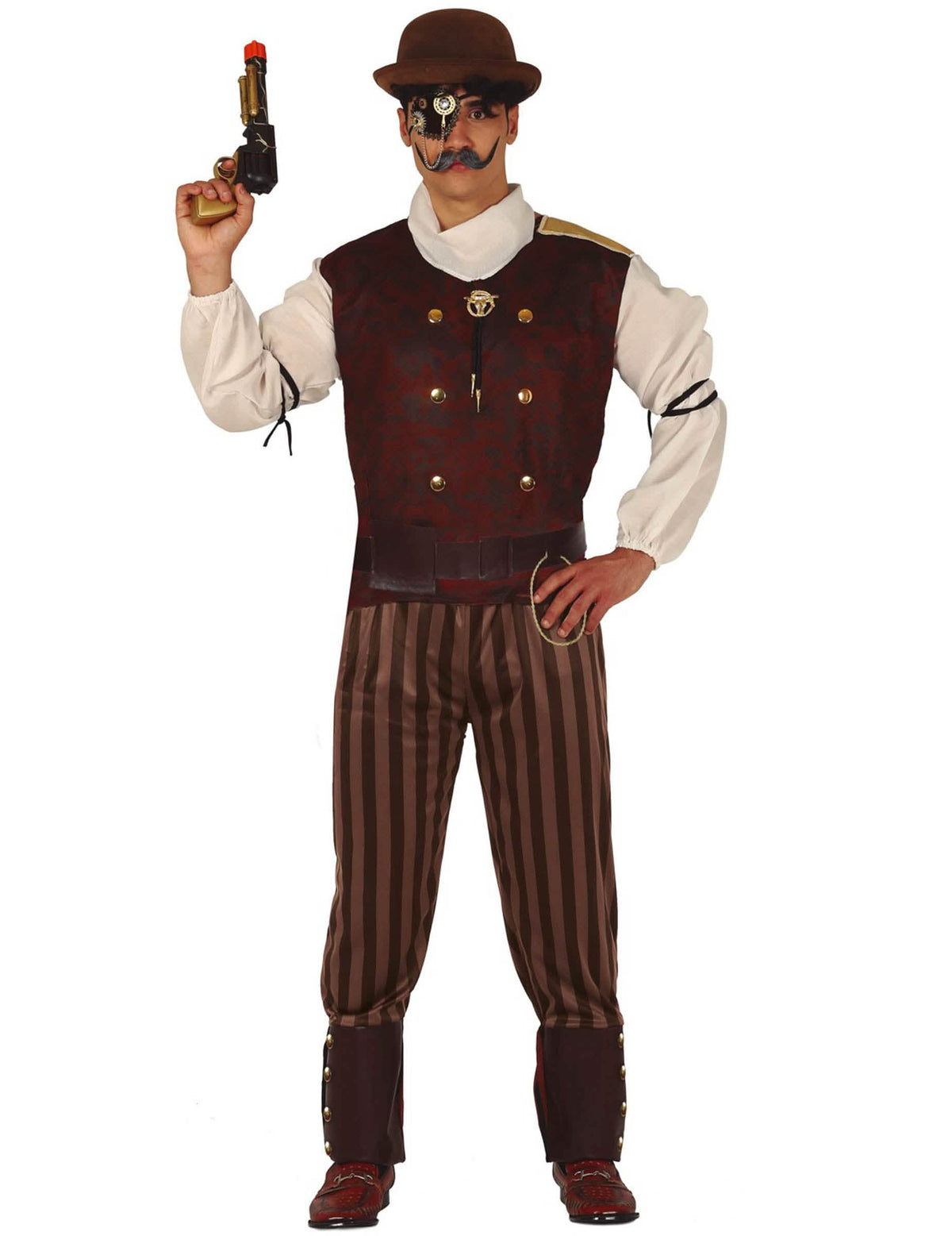 Steampunk kostim za muškarca smeđa i bordo s prugastim hlačama