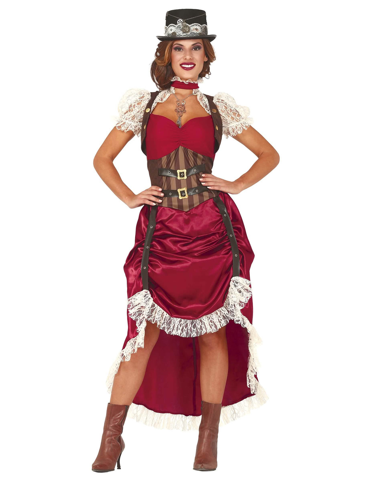 Steampunk seksi kostim za žena crvena s korzetom i šeširom