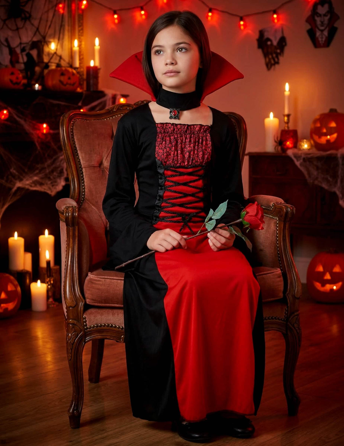 Misa en scenu s roza dugom vampirskom maskom za djevojčicu